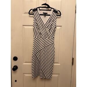 White House Black Market size 2 black and white striped v neck midi dress